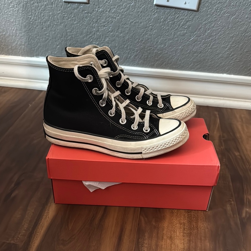 Converse Black and Cream High-Top Sneakers